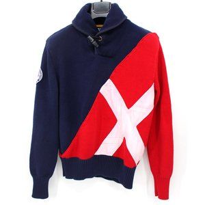 Polo Ralph Lauren Yachting Association Red Navy Toggle Button Neckline Sweater S
